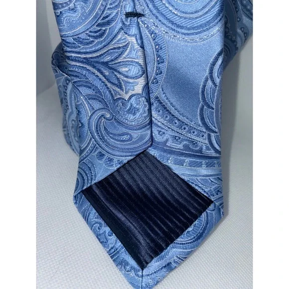Eagle Shirtmakers Mens Blue Paisley 100% Silk Necktie Formal Business Tie - Picture 4 of 6